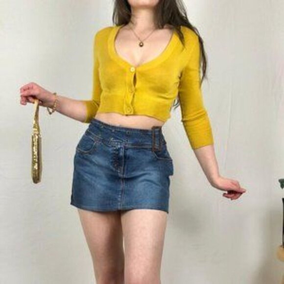 MAK Sweater 3/4 Sleeve Soft Girl Lightweight Cropped Cardigan XL Mustard Yellow - Picture 1 of 15